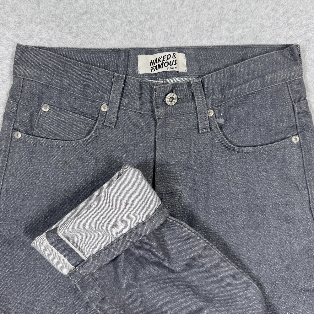 Naked and Famous Jeans Mens 28 Grey Japanese Selvedge Denim Super Guy Button Fly